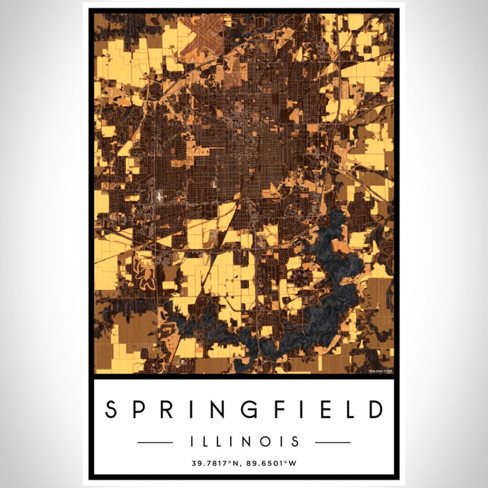 Springfield Illinois Map Print Portrait Orientation in Ember Style With Shaded Background