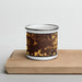 Front View Custom Springfield Illinois Map Enamel Mug in Ember on Cutting Board
