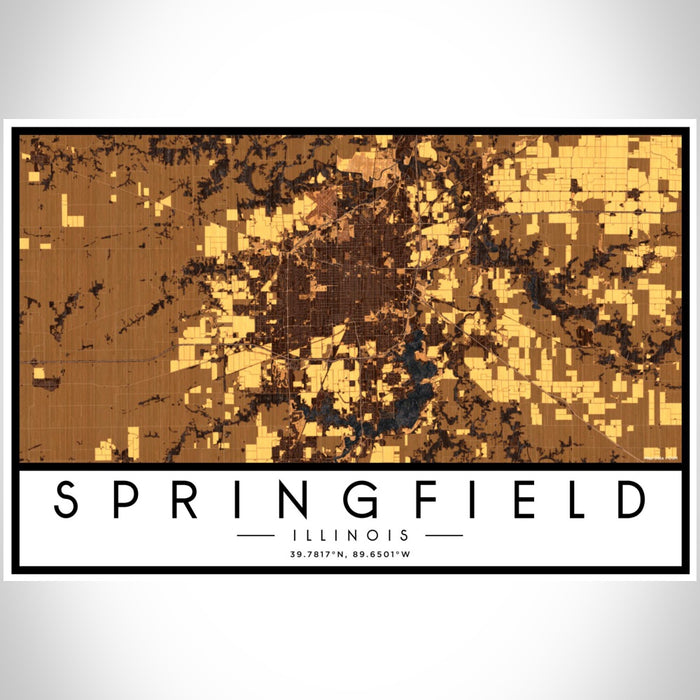Springfield Illinois Map Print Landscape Orientation in Ember Style With Shaded Background