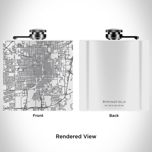 Rendered View of Springfield Illinois Map Engraving on 6oz Stainless Steel Flask in White