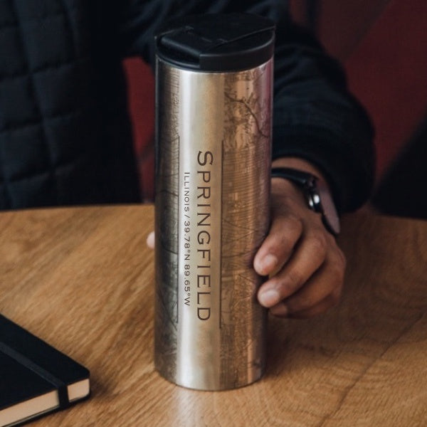 Springfield Illinois Custom Engraved City Map Inscription Coordinates on 17oz Stainless Steel Insulated Tumbler