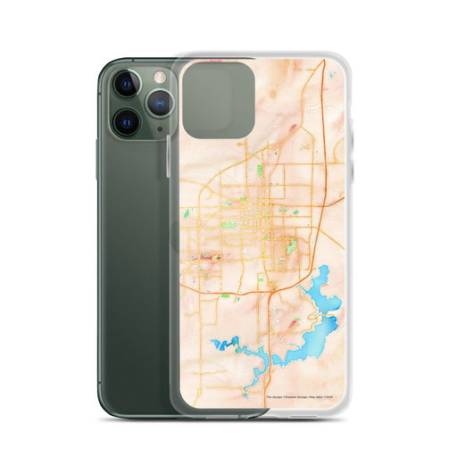 Custom Springfield Illinois Map Phone Case in Watercolor on Table with Laptop and Plant