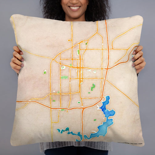 Person holding 22x22 Custom Springfield Illinois Map Throw Pillow in Watercolor