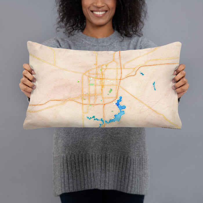 Person holding 20x12 Custom Springfield Illinois Map Throw Pillow in Watercolor