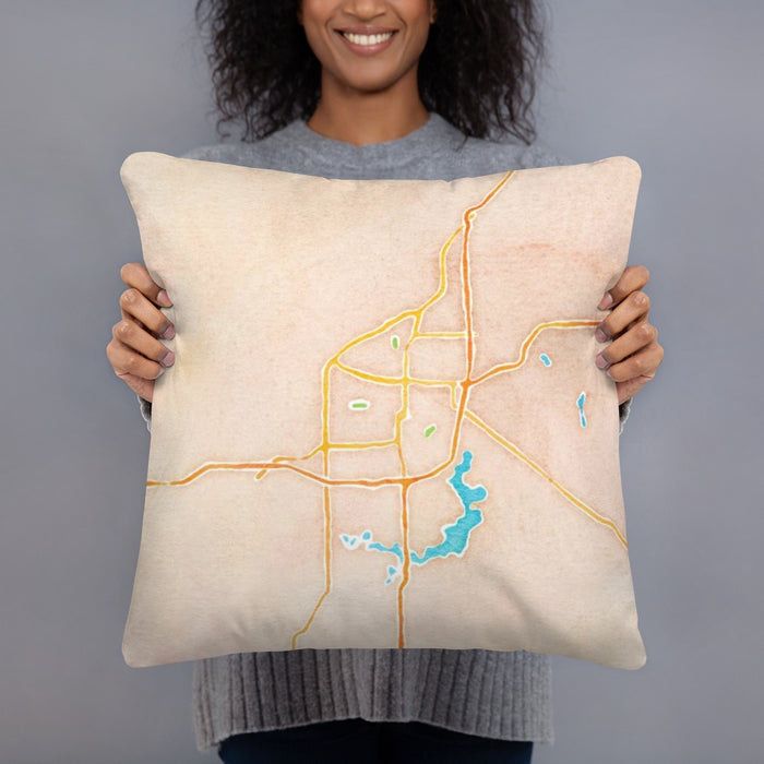 Person holding 18x18 Custom Springfield Illinois Map Throw Pillow in Watercolor