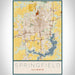 Springfield Illinois Map Print Portrait Orientation in Woodblock Style With Shaded Background
