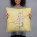 Person holding 18x18 Custom Springfield Illinois Map Throw Pillow in Woodblock