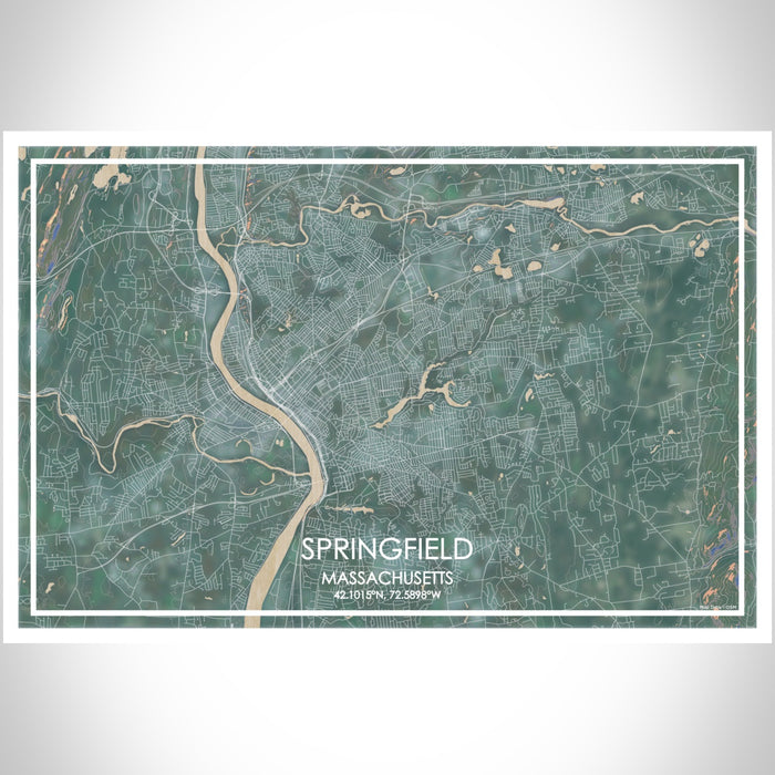 Springfield Massachusetts Map Print Landscape Orientation in Afternoon Style With Shaded Background
