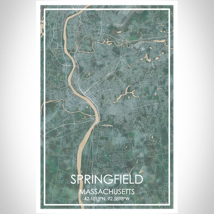 Springfield Massachusetts Map Print Portrait Orientation in Afternoon Style With Shaded Background
