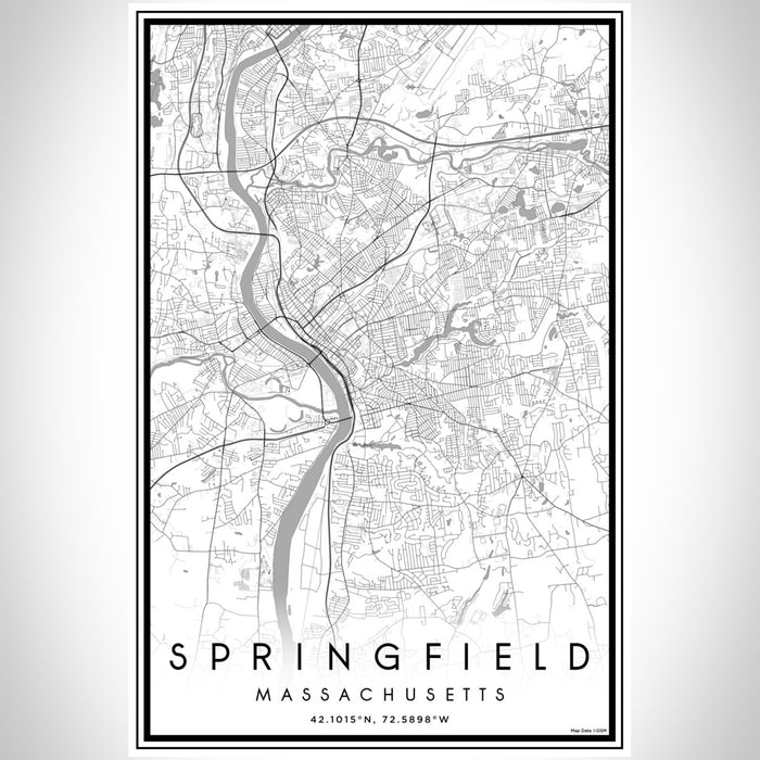 Springfield Massachusetts Map Print Portrait Orientation in Classic Style With Shaded Background