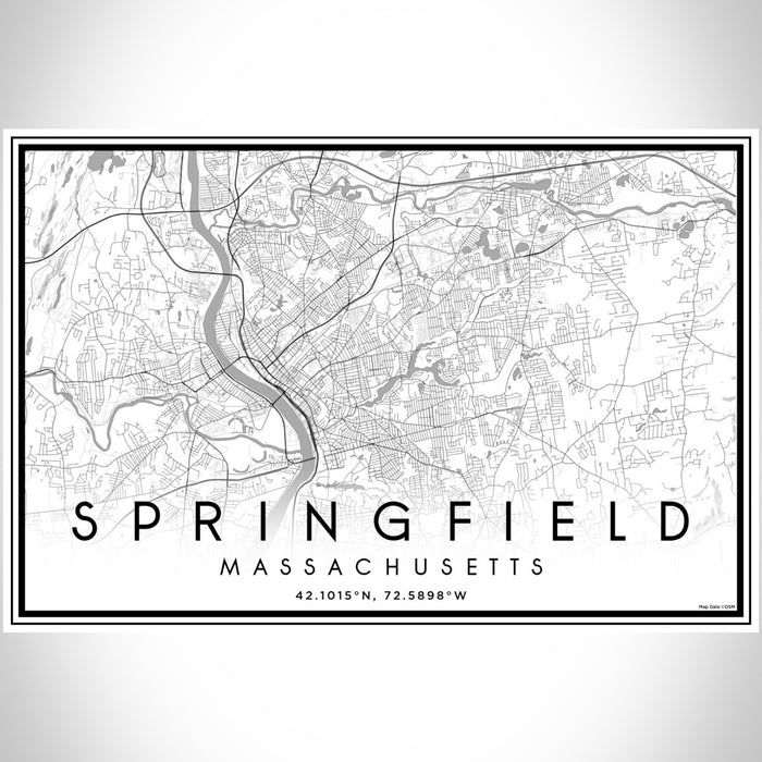 Springfield Massachusetts Map Print Landscape Orientation in Classic Style With Shaded Background