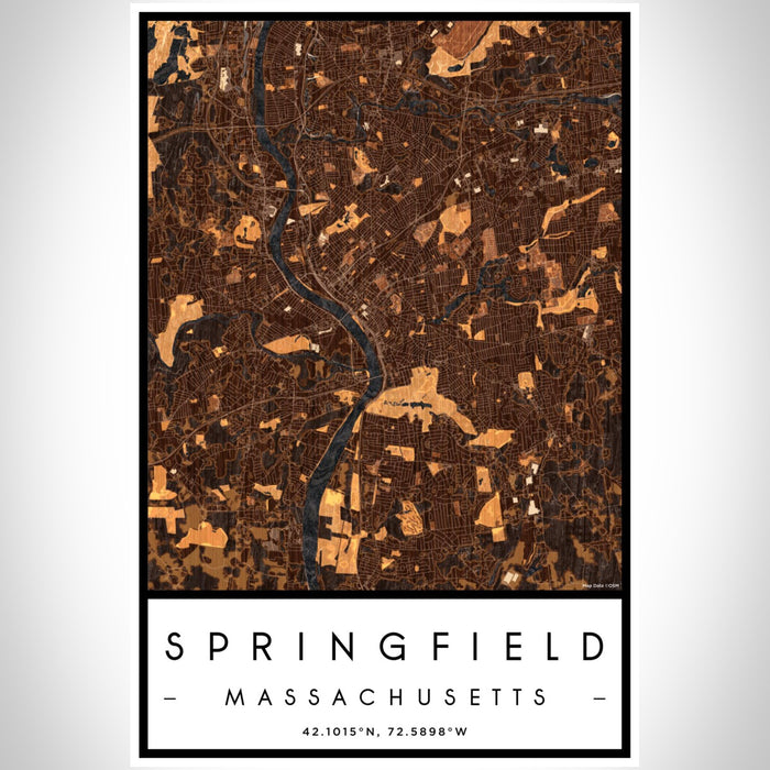 Springfield Massachusetts Map Print Portrait Orientation in Ember Style With Shaded Background