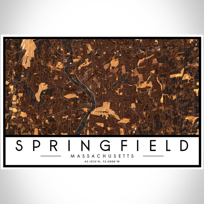 Springfield Massachusetts Map Print Landscape Orientation in Ember Style With Shaded Background