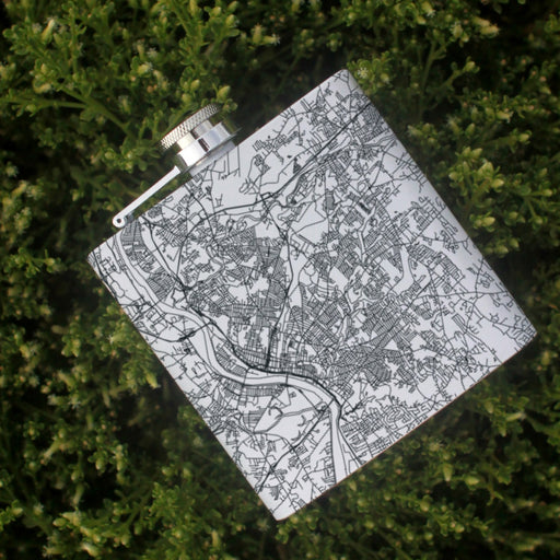 Springfield Massachusetts Custom Engraved City Map Inscription Coordinates on 6oz Stainless Steel Flask in White