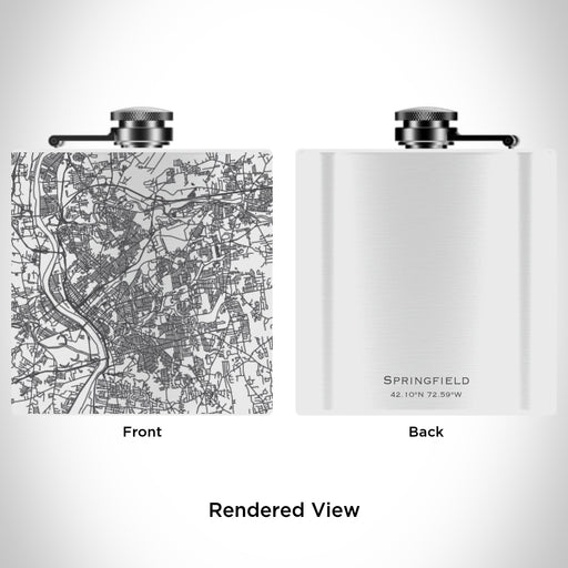 Rendered View of Springfield Massachusetts Map Engraving on 6oz Stainless Steel Flask in White