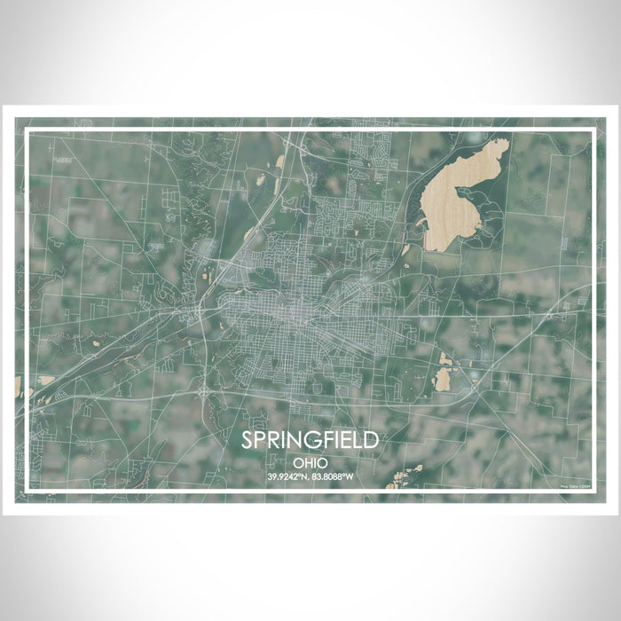 Springfield Ohio Map Print Landscape Orientation in Afternoon Style With Shaded Background