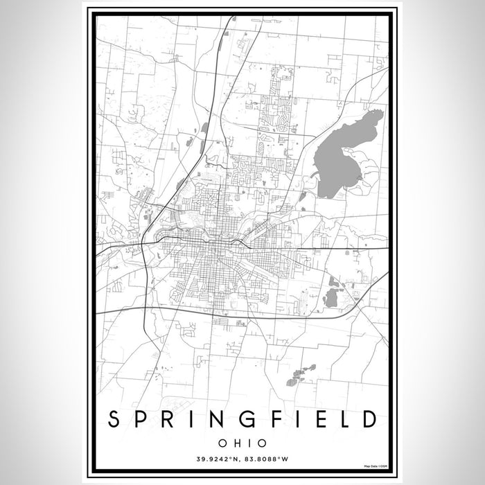 Springfield Ohio Map Print Portrait Orientation in Classic Style With Shaded Background