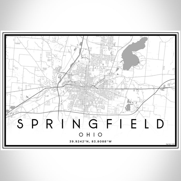 Springfield Ohio Map Print Landscape Orientation in Classic Style With Shaded Background