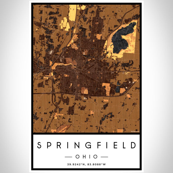 Springfield Ohio Map Print Portrait Orientation in Ember Style With Shaded Background