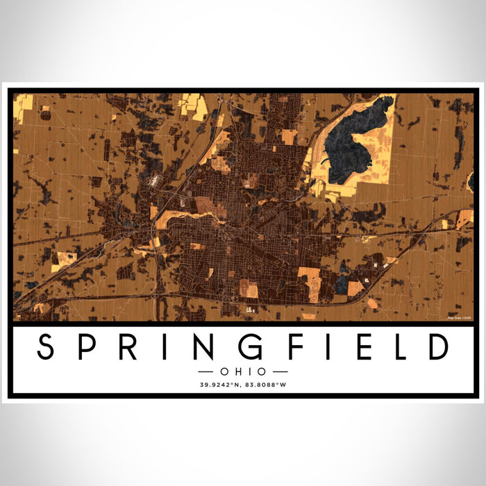 Springfield Ohio Map Print Landscape Orientation in Ember Style With Shaded Background