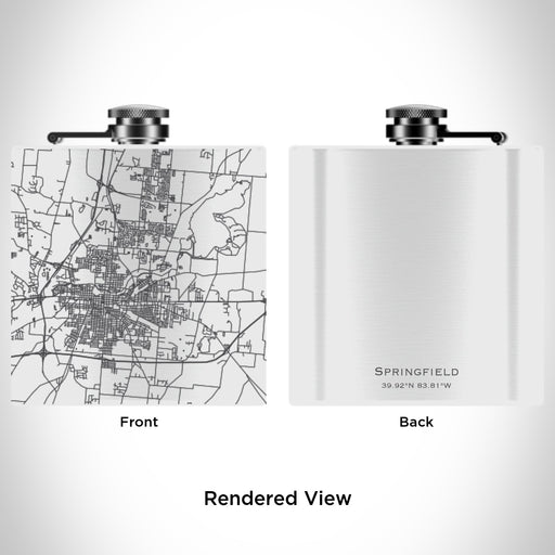 Rendered View of Springfield Ohio Map Engraving on 6oz Stainless Steel Flask in White