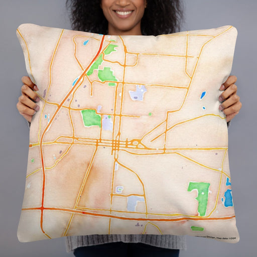 Person holding 22x22 Custom Springfield Ohio Map Throw Pillow in Watercolor