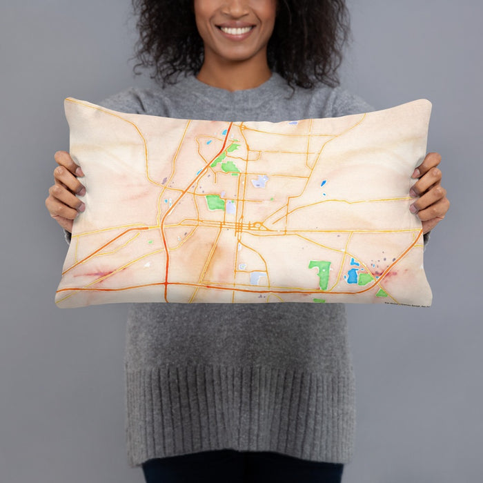 Person holding 20x12 Custom Springfield Ohio Map Throw Pillow in Watercolor