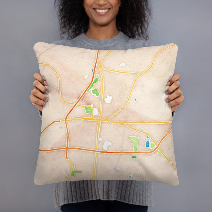Person holding 18x18 Custom Springfield Ohio Map Throw Pillow in Watercolor