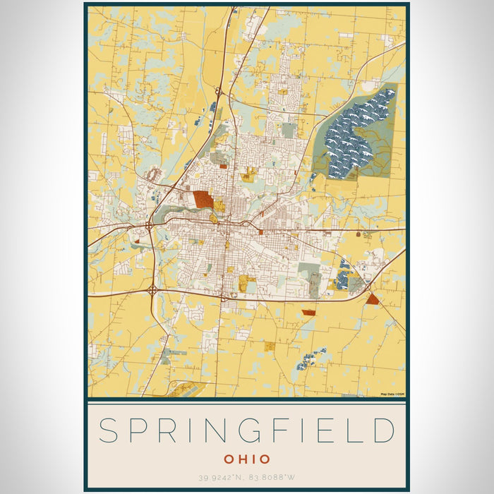 Springfield Ohio Map Print Portrait Orientation in Woodblock Style With Shaded Background