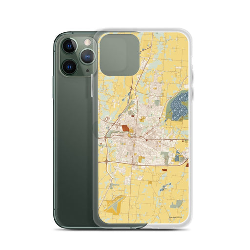 Custom Springfield Ohio Map Phone Case in Woodblock on Table with Laptop and Plant
