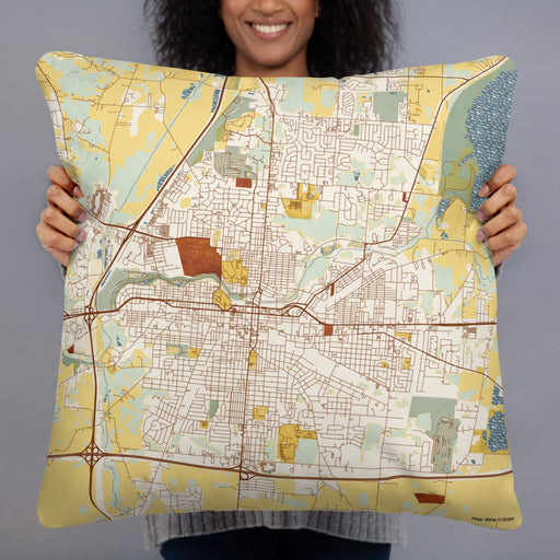 Person holding 22x22 Custom Springfield Ohio Map Throw Pillow in Woodblock