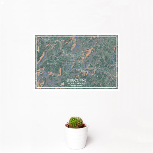 12x18 Spruce Pine North Carolina Map Print Landscape Orientation in Afternoon Style With Small Cactus Plant in White Planter