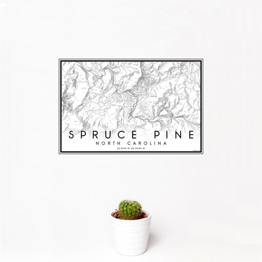 12x18 Spruce Pine North Carolina Map Print Landscape Orientation in Classic Style With Small Cactus Plant in White Planter