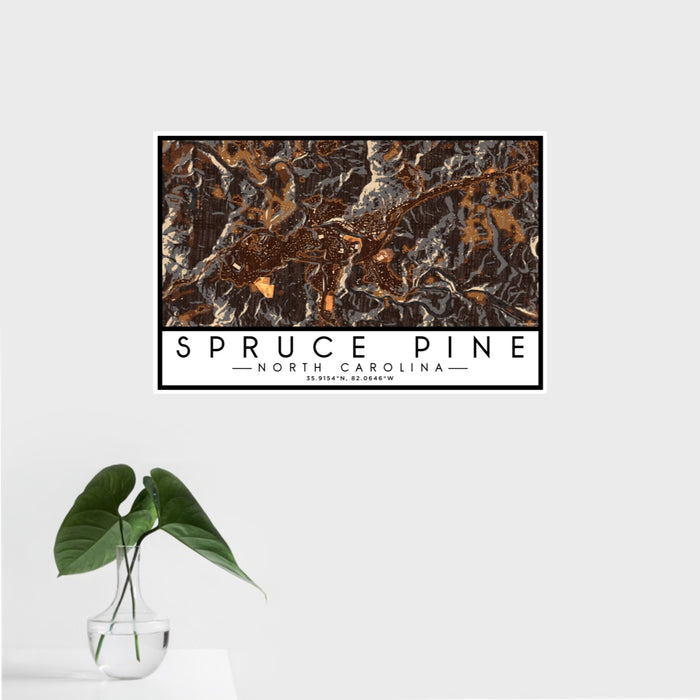16x24 Spruce Pine North Carolina Map Print Landscape Orientation in Ember Style With Tropical Plant Leaves in Water