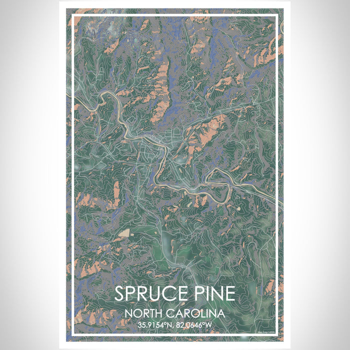 Spruce Pine North Carolina Map Print Portrait Orientation in Afternoon Style With Shaded Background
