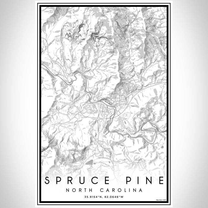 Spruce Pine North Carolina Map Print Portrait Orientation in Classic Style With Shaded Background