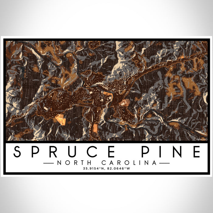 Spruce Pine North Carolina Map Print Landscape Orientation in Ember Style With Shaded Background