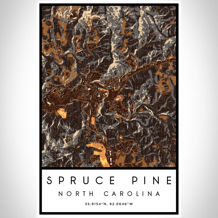 Spruce Pine North Carolina Map Print Portrait Orientation in Ember Style With Shaded Background