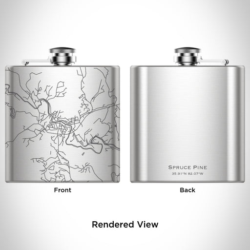 Rendered View of Spruce Pine North Carolina Map Engraving on 6oz Stainless Steel Flask