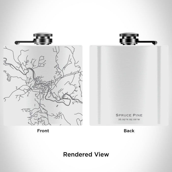 Rendered View of Spruce Pine North Carolina Map Engraving on 6oz Stainless Steel Flask in White