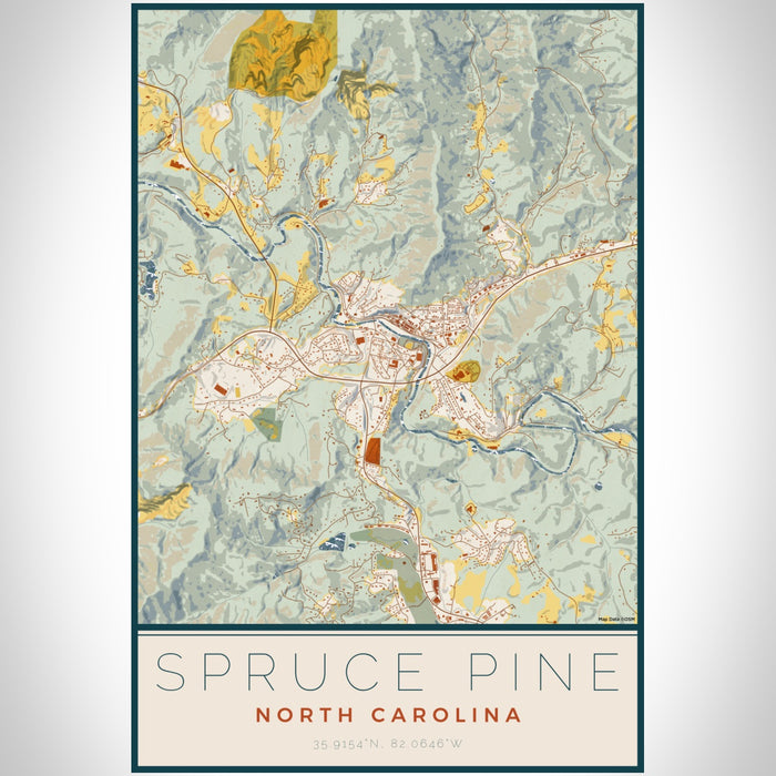 Spruce Pine North Carolina Map Print Portrait Orientation in Woodblock Style With Shaded Background