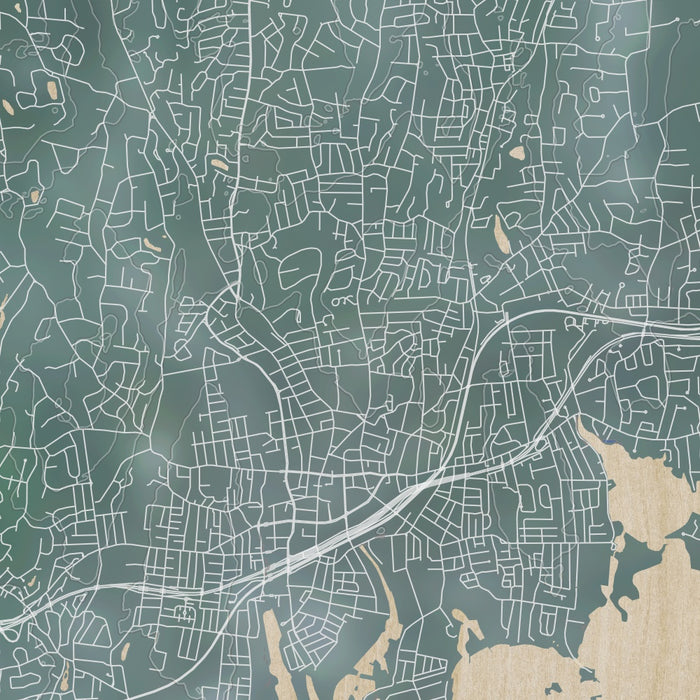 Stamford Connecticut Map Print in Afternoon Style Zoomed In Close Up Showing Details