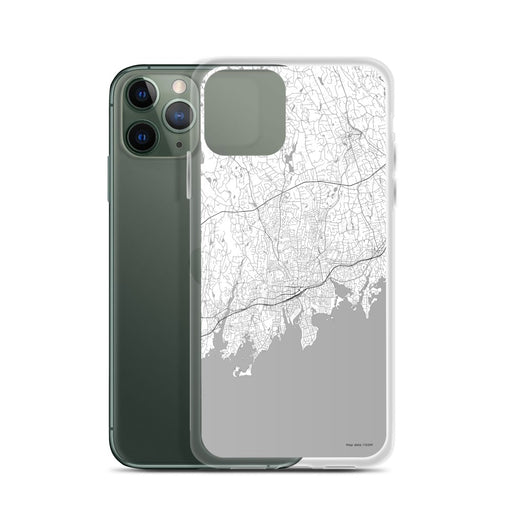 Custom Stamford Connecticut Map Phone Case in Classic on Table with Laptop and Plant