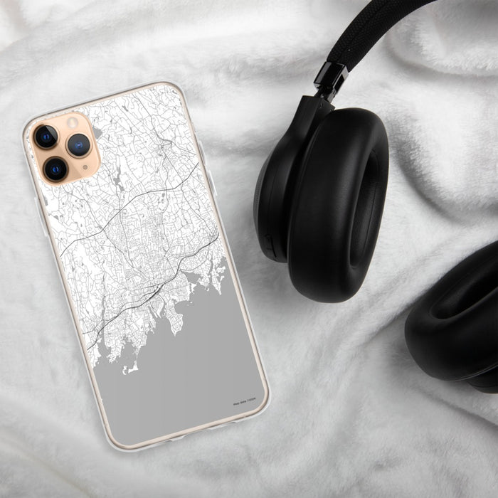 Custom Stamford Connecticut Map Phone Case in Classic on Table with Black Headphones