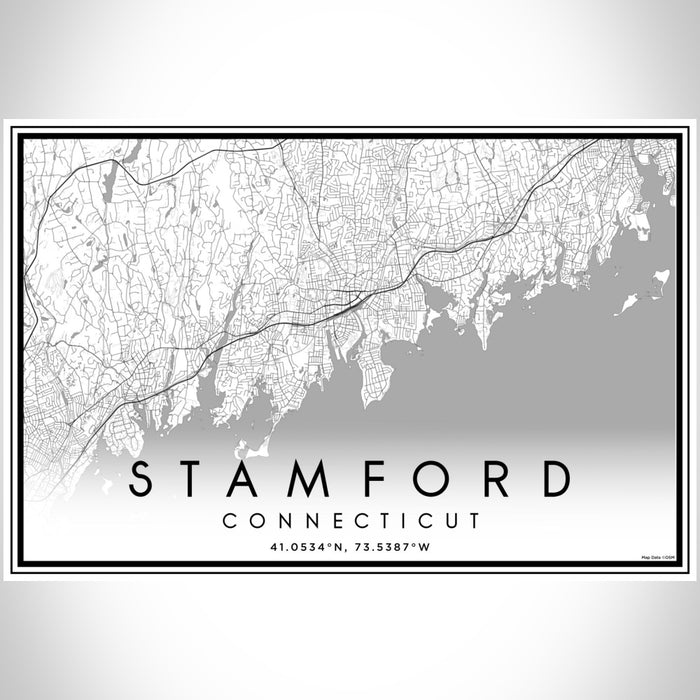 Stamford Connecticut Map Print Landscape Orientation in Classic Style With Shaded Background