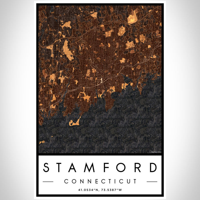 Stamford Connecticut Map Print Portrait Orientation in Ember Style With Shaded Background