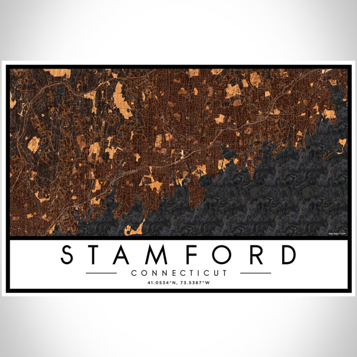 Stamford Connecticut Map Print Landscape Orientation in Ember Style With Shaded Background