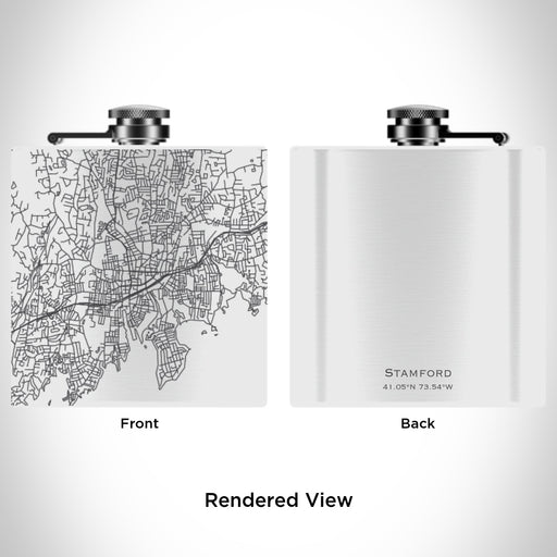 Rendered View of Stamford Connecticut Map Engraving on 6oz Stainless Steel Flask in White