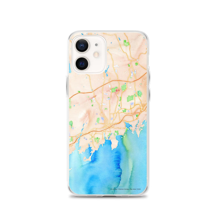 Custom Stamford Connecticut Map iPhone 12 Phone Case in Watercolor