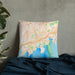Custom Stamford Connecticut Map Throw Pillow in Watercolor on Bedding Against Wall
